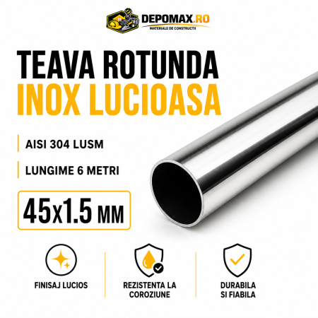 Teava rotunda inox lucios AISI 304 LUSM, 45 x 1.5 mm, 6 metri